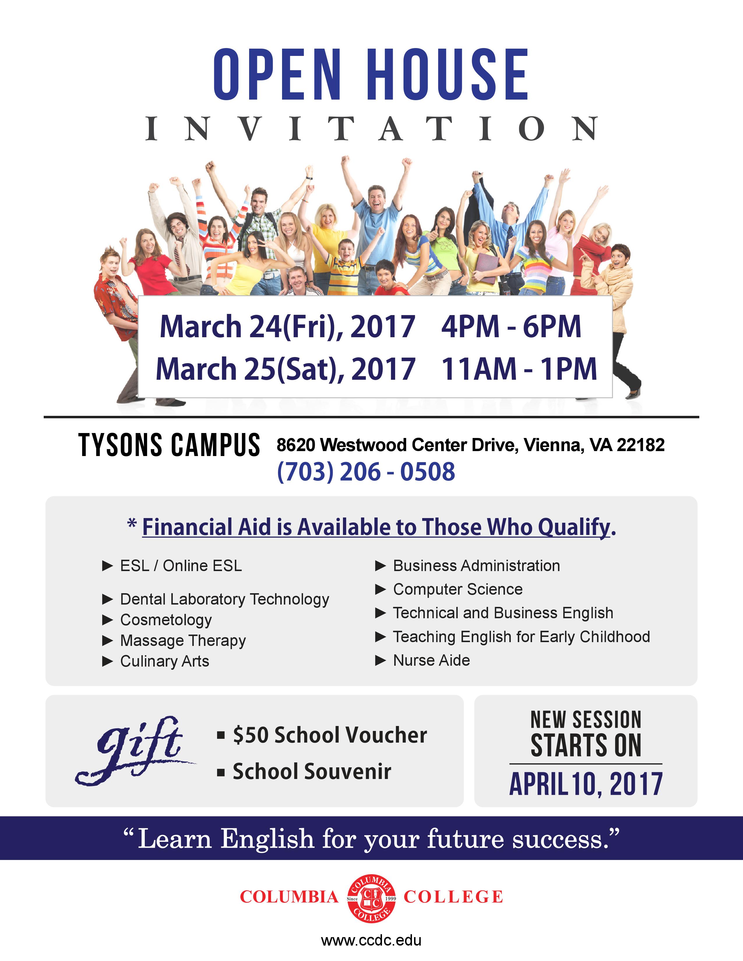 Open House @ TYSONS, March 24-25 - Columbia College
